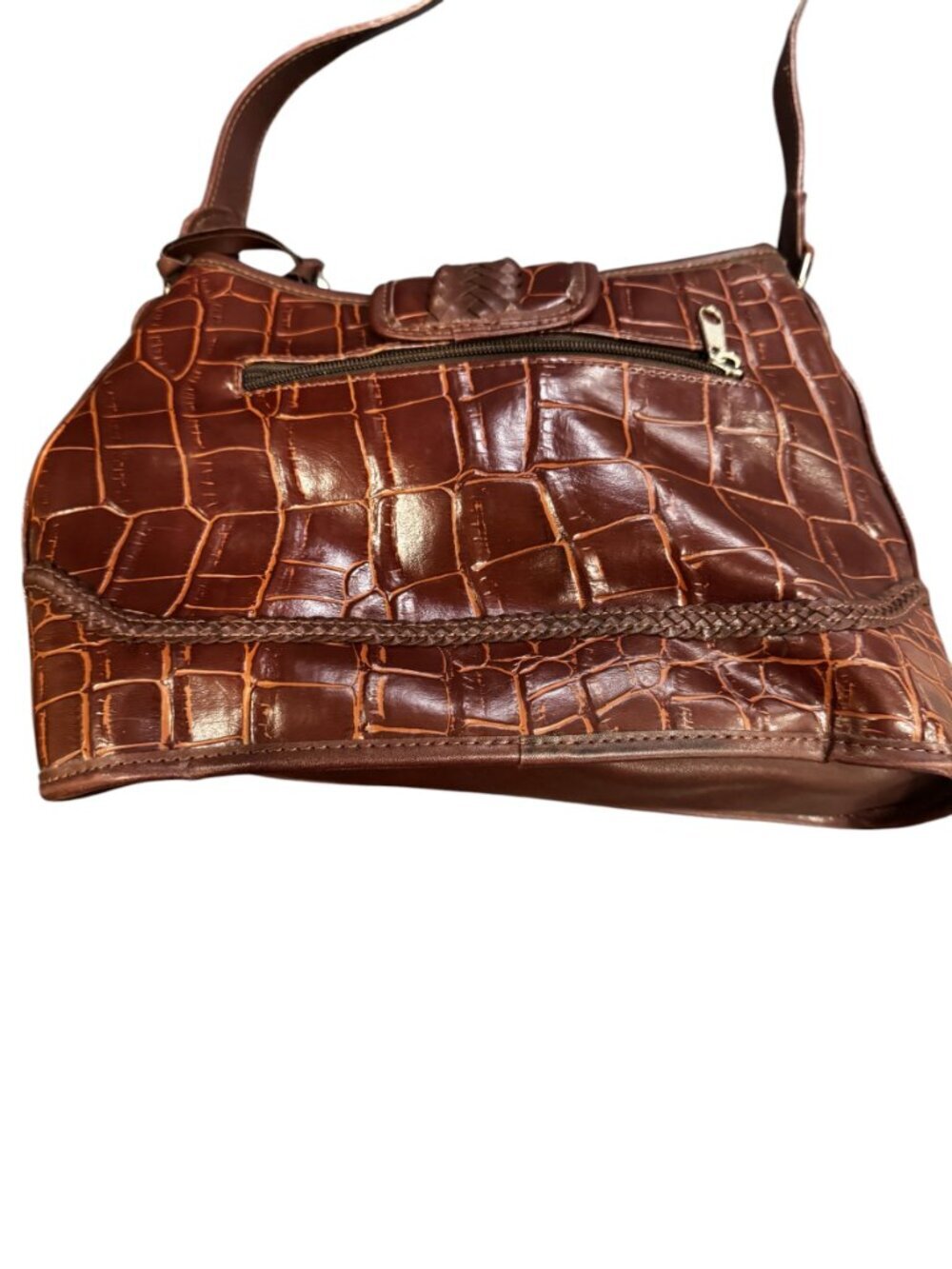 Vintage Brighton Denim & Croc Embossed Leather Shoulder Bag - Picture 6 of 6